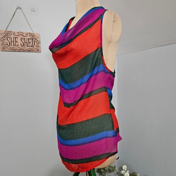 Myth NYC Tunic Top Semi Sheer Lightweight Cowl Neck Racerback Striped Large 70s - Picture 5 of 14